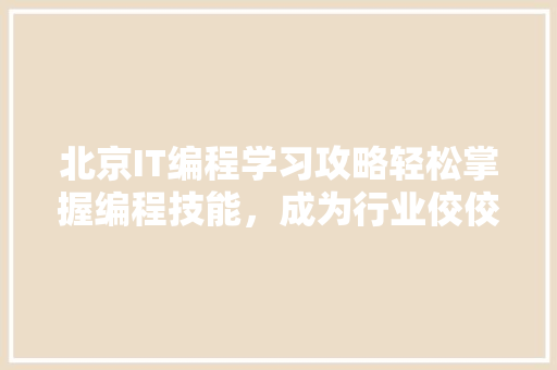 北京IT编程学习攻略轻松掌握编程技能，成为行业佼佼者！