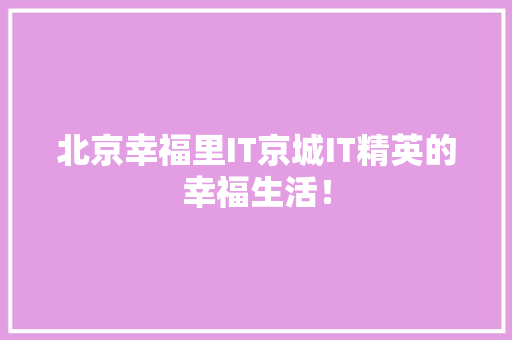 北京幸福里IT京城IT精英的幸福生活！