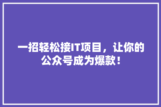 一招轻松接IT项目，让你的公众号成为爆款！ MySQL