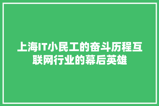 上海IT小民工的奋斗历程互联网行业的幕后英雄 缓存Redis