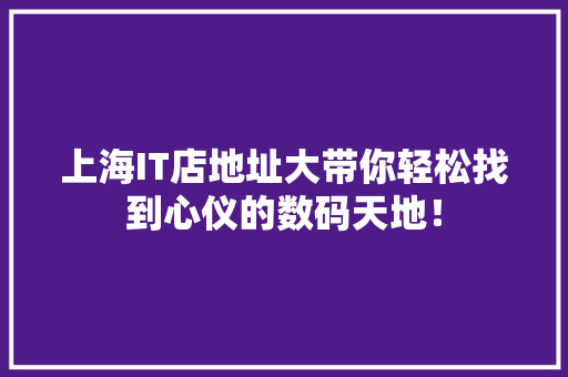 上海IT店地址大带你轻松找到心仪的数码天地！ 前端技术