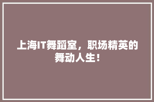 上海IT舞蹈室，职场精英的舞动人生！