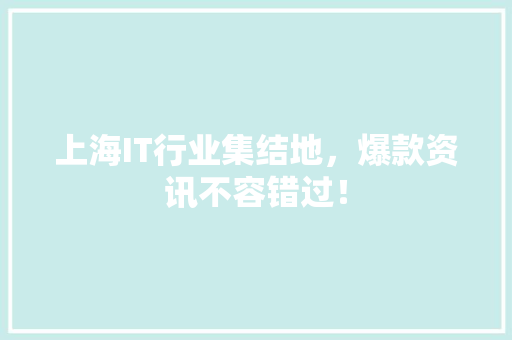 上海IT行业集结地，爆款资讯不容错过！