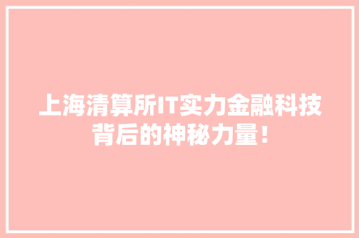 上海清算所IT实力金融科技背后的神秘力量！ 前端技术