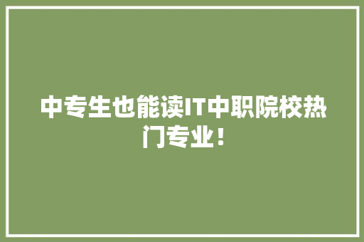 中专生也能读IT中职院校热门专业！