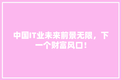 中国IT业未来前景无限，下一个财富风口！ 缓存Redis