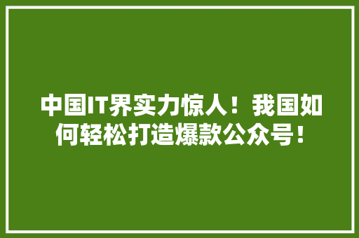 中国IT界实力惊人！我国如何轻松打造爆款公众号！ 后端技术
