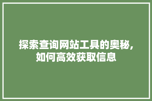 探索查询网站工具的奥秘,如何高效获取信息 响应式设计