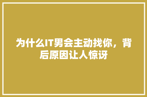 为什么IT男会主动找你，背后原因让人惊讶