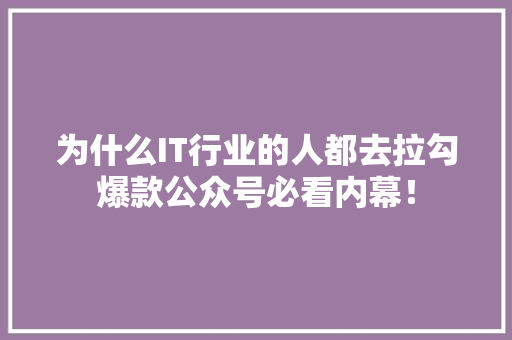 为什么IT行业的人都去拉勾爆款公众号必看内幕！ 市场营销范文