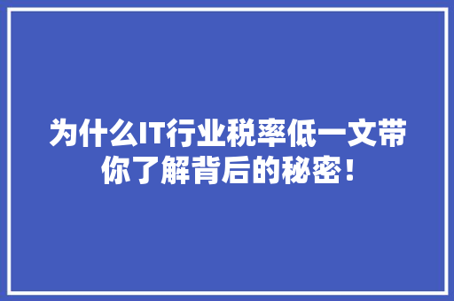 为什么IT行业税率低一文带你了解背后的秘密！
