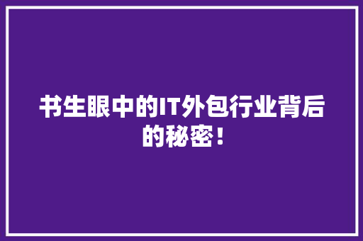 书生眼中的IT外包行业背后的秘密！ 网站建设