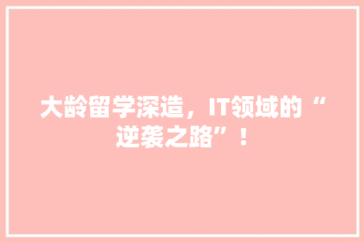 大龄留学深造，IT领域的“逆袭之路”！