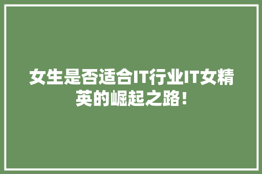 女生是否适合IT行业IT女精英的崛起之路！ 后端技术