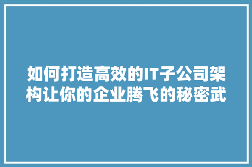 如何打造高效的IT子公司架构让你的企业腾飞的秘密武器 前端技术