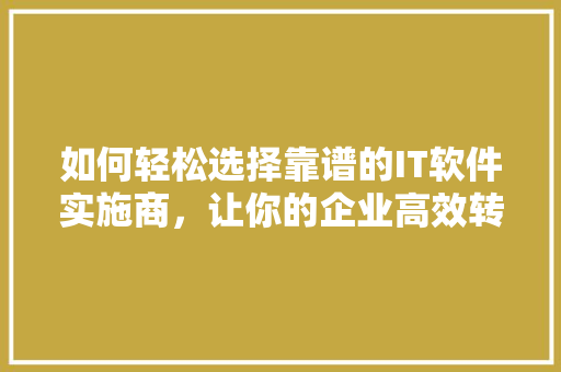 如何轻松选择靠谱的IT软件实施商，让你的企业高效转型！