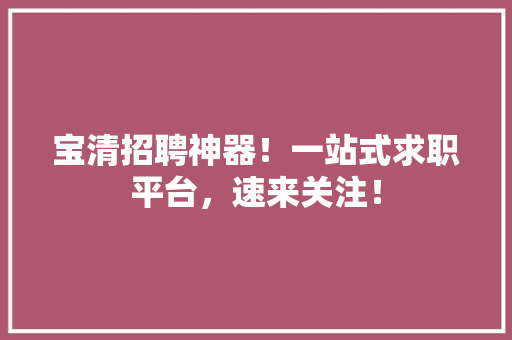 宝清招聘神器！一站式求职平台，速来关注！