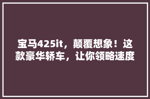 宝马425it，颠覆想象！这款豪华轿车，让你领略速度与激情的极致体验！