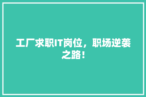 工厂求职IT岗位，职场逆袭之路！ 后端技术