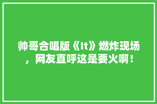 帅哥合唱版《It》燃炸现场，网友直呼这是要火啊！