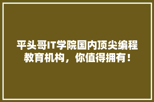 平头哥IT学院国内顶尖编程教育机构，你值得拥有！