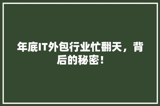 年底IT外包行业忙翻天，背后的秘密！ 前端技术