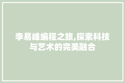 李易峰编程之旅,探索科技与艺术的完美融合 后端技术