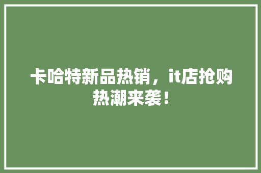 卡哈特新品热销，it店抢购热潮来袭！