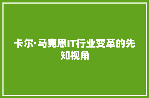 卡尔·马克思IT行业变革的先知视角 项目报告