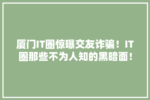 厦门IT圈惊曝交友诈骗！IT圈那些不为人知的黑暗面！ MySQL