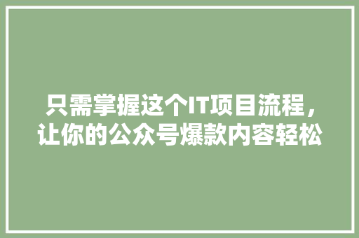只需掌握这个IT项目流程，让你的公众号爆款内容轻松吸粉！