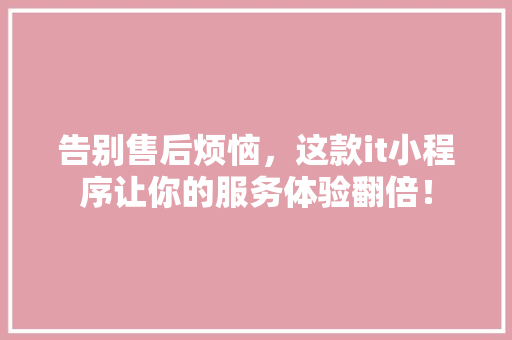 告别售后烦恼，这款it小程序让你的服务体验翻倍！
