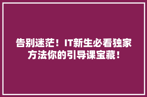 告别迷茫！IT新生必看独家方法你的引导课宝藏！
