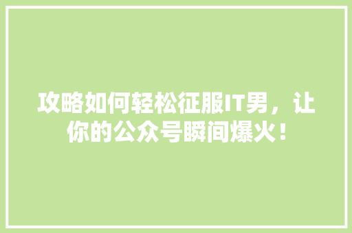 攻略如何轻松征服IT男，让你的公众号瞬间爆火！ 后端技术