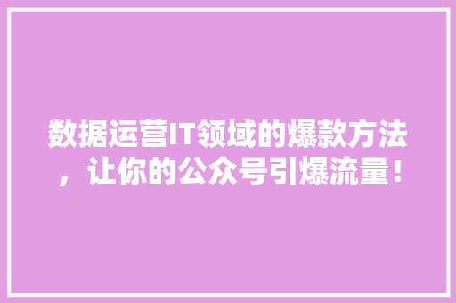 数据运营IT领域的爆款方法，让你的公众号引爆流量！