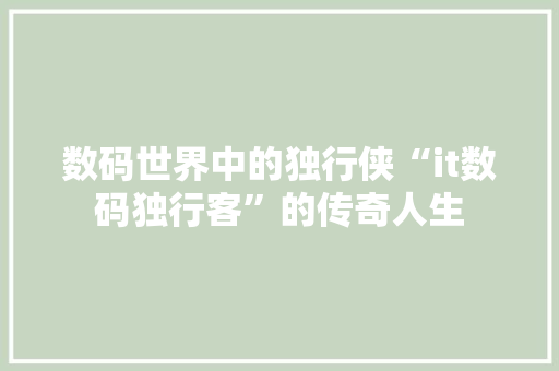数码世界中的独行侠“it数码独行客”的传奇人生 MySQL