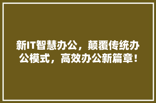 新IT智慧办公，颠覆传统办公模式，高效办公新篇章！