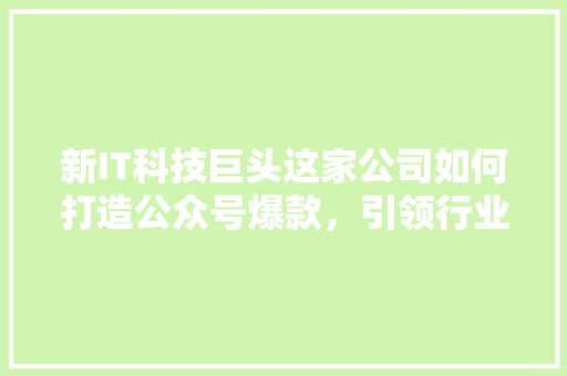 新IT科技巨头这家公司如何打造公众号爆款，引领行业潮流 MySQL
