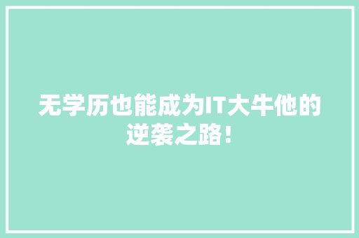 无学历也能成为IT大牛他的逆袭之路！ 项目报告