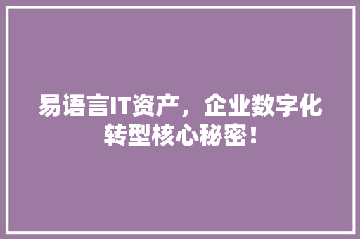 易语言IT资产，企业数字化转型核心秘密！