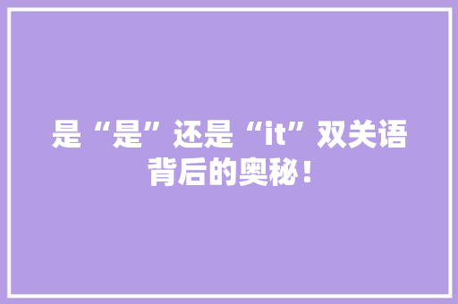 是“是”还是“it”双关语背后的奥秘！ 市场营销范文
