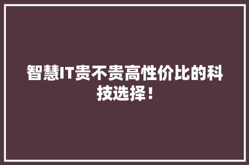 智慧IT贵不贵高性价比的科技选择！