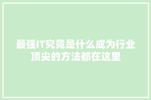 最强IT究竟是什么成为行业顶尖的方法都在这里
