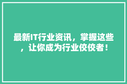 最新IT行业资讯，掌握这些，让你成为行业佼佼者！