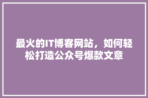 最火的IT博客网站，如何轻松打造公众号爆款文章 项目报告