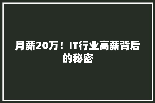 月薪20万！IT行业高薪背后的秘密 商务信函