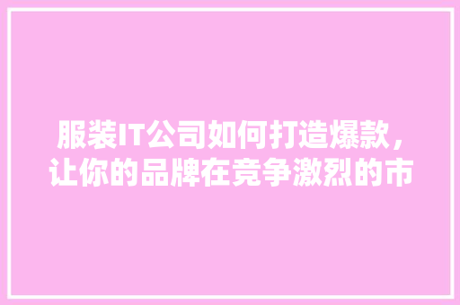 服装IT公司如何打造爆款，让你的品牌在竞争激烈的市场中脱颖而出！