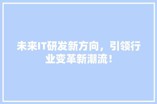 未来IT研发新方向，引领行业变革新潮流！ 项目报告