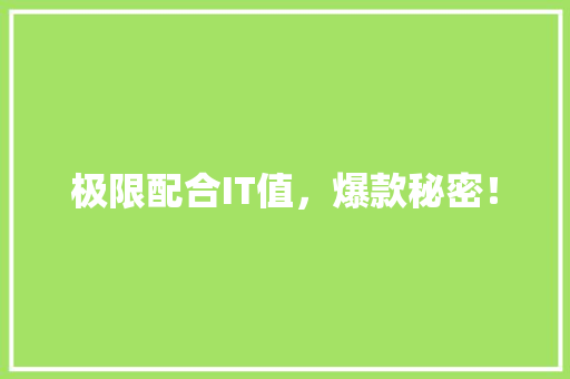极限配合IT值，爆款秘密！