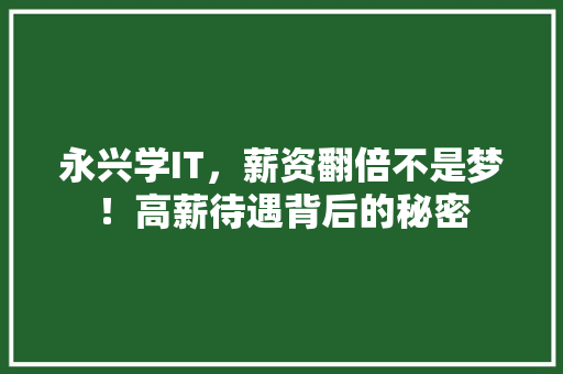 永兴学IT，薪资翻倍不是梦！高薪待遇背后的秘密 缓存Redis